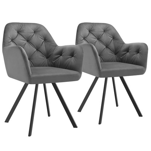 Lot 2 Fauteuils Pivotants 180° Velours Rembourrés Motif Matelassé Gris