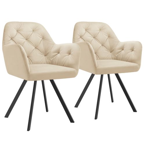 Lot 2 Fauteuils Pivotants 180° Velours Rembourrés Matelassés Crème
