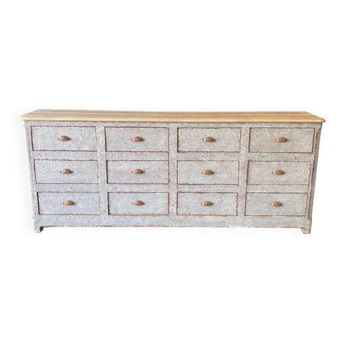 Ancien Meuble  12 Tiroirs Gris