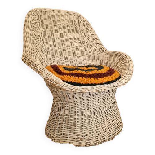 Fauteuil Rotin Vintage Blanc Blanc