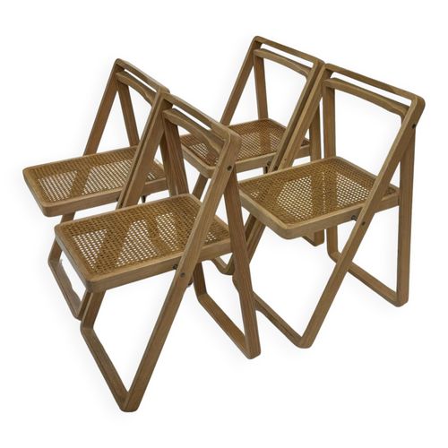 Ensemble De Quatre Chaises Pliantes Modernes Du Milieu Du Sicle Chaise En Bois Et En Sangle Design Italien Des Annes 1970 Bois