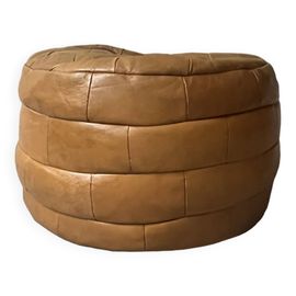 Pouf En Cuir Vritable Patchwork Coloris 1970 Marron