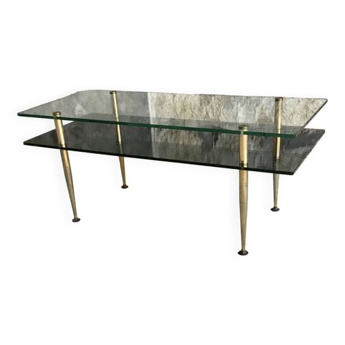 Table Basse Rectangulaire  Double Plateaux En Verre  Design Moderniste 1960 Transparent