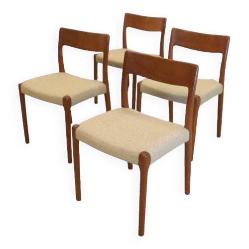 Ensemble De 4 Chaises De Salle  Manger Danoises En Teck  Beige
