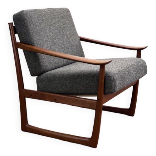 Fauteuil Lounge Moderne Du Milieu Du Sicle En Teck Par Peter Hvidt Et Orla Mlgaard Nielson Pour France And Son Gris