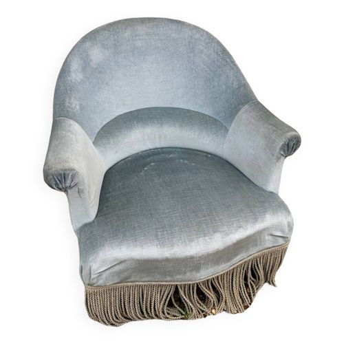 Fauteuil Crapaud En Velours Gris Bleu Bleu