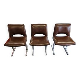 Suite De 3 Chaises Design Par Georges Frydman Annes 1960 Marron