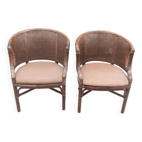 Fauteuil Club En Rotin Marron
