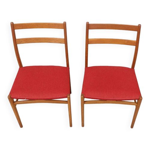 Paire De Chaises En Teck Et Tissu 1960 Sude Rouge