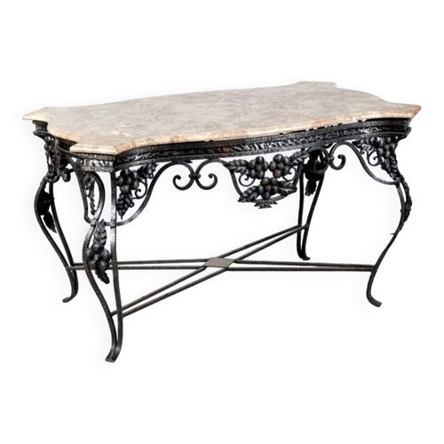 Table En Fer Forg  Ceinture Ajoure De Fleursplateau De Marbre Noir