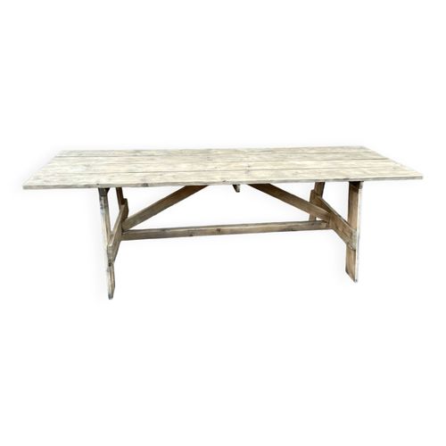 Grande Table Champtre De Ferme 240 Cm En Sapin Brasserie Bois Naturel Brut Bois