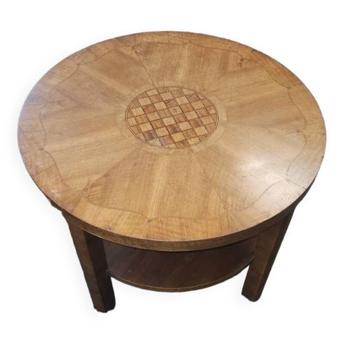 Gueridon Rond Art Deco Avec De La Marqueterie Marron