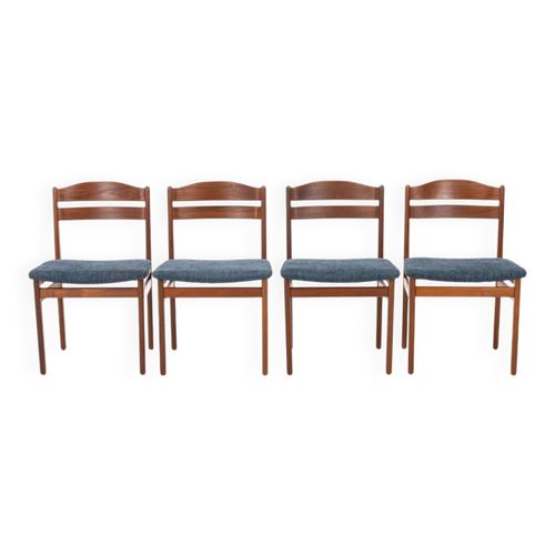 Lot De 4 Chaises De Salle  Manger Vintage En Teck Et Tissu Bleu Bleu