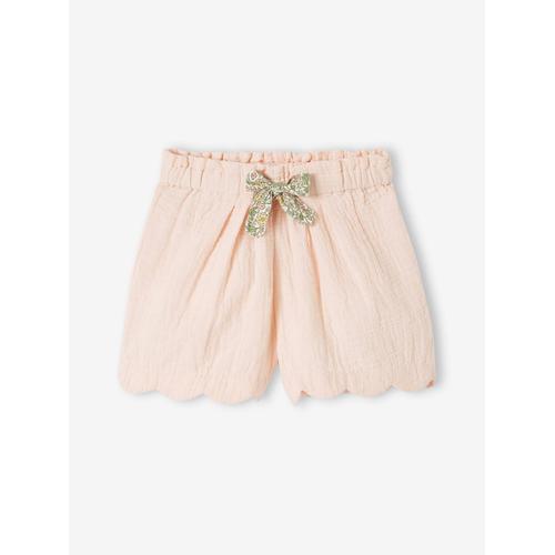 Short Cérémonie En Gaze De Coton Finitions Écailles Fille Rose Nude