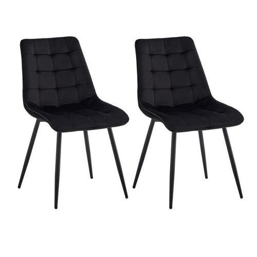 Lot De 2 Chaises En Velours - Chaises De Salle À Manger Style Rétro,Ergonomiques - 47 Lx43 Px50 H Cm(Noir)