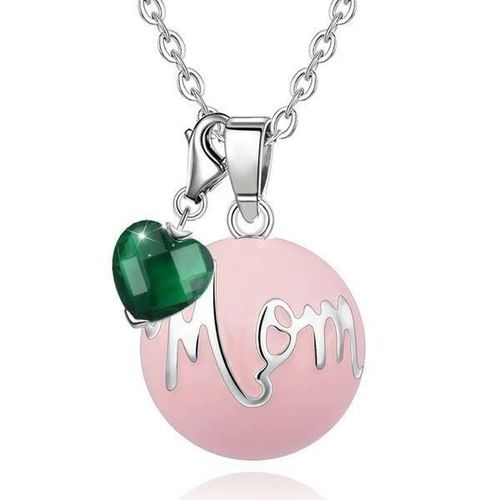 Bola De Grossesse Grelot Mom Et Coeur Émeraude * Longueur Collier : 114 Cm * Matière Pendentif : Cuivre, Plaqué Argent