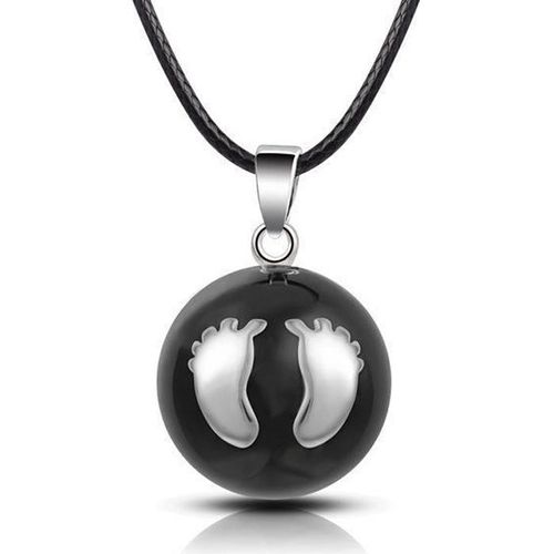 Bola De Grossesse Boule Noire Avec Empreintes De Pieds * Longueur Collier : 114 Cm * Matière Collier : Cuir Ciré * Matière