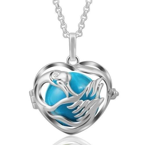 Bola De Grossesse C¿Ur Cygne Avec Boule Bleue * Longueur Collier : 114 Cm * Matière Pendentif : Cuivre, Plaqué Argent * Diamètre