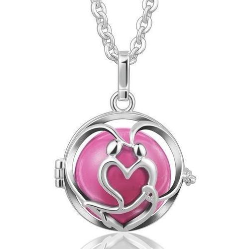 Bola De Grossesse Coeur Et Personnages Grelot Rose * Longueur Collier : 114 Cm * Matière Pendentif : Cuivre, Plaqué Argent *