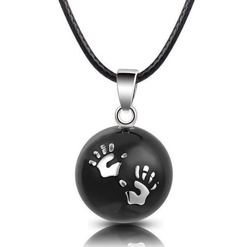 Bola De Grossesse Noir Empreintes Mains * Longueur Collier : 114 Cm * Matière Collier : Cuir Ciré * Matière Pendentif : Cuivre,