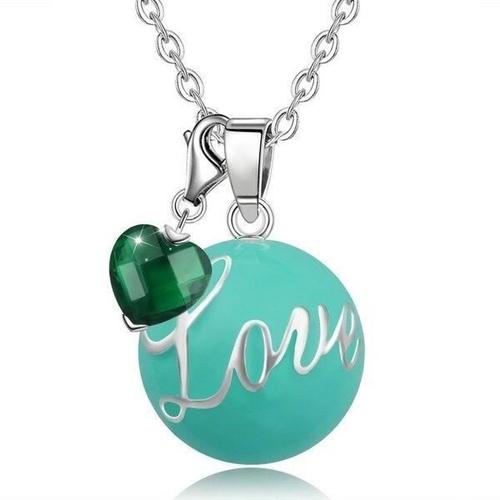 Bola De Grossesse À Double Pendentif Love Et C¿Ur Vert * Longueur Collier : 114 Cm * Matière Pendentif : Cuivre, Plaqué Argent