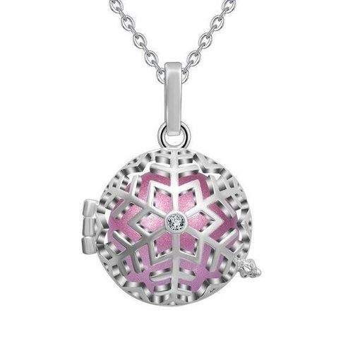 Bola De Grossesse Flocon De Neige Avec Cristal * Longueur Collier : 114 Cm * Matière Pendentif : Cuivre, Plaqué Argent * Diamètre