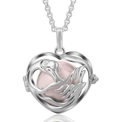 Bola De Grossesse Coeur Cygne À Grelot Rose * Longueur Collier : 114 Cm * Matière Pendentif : Cuivre, Plaqué Argent * Diamètre De