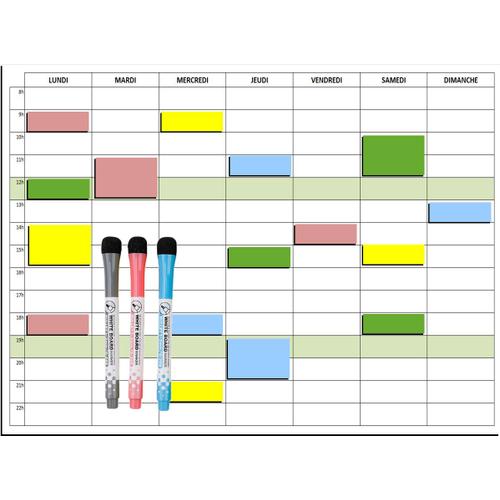 Planning Semaine Magnétique Effaçable 30x40 Cm A3 + 16 Magnets Vierges + 3 Marqueurs Effaçables Magnétiques, 7 Jours De 8h À 23h (16 Magnets Vierges + 3 Marqueurs)