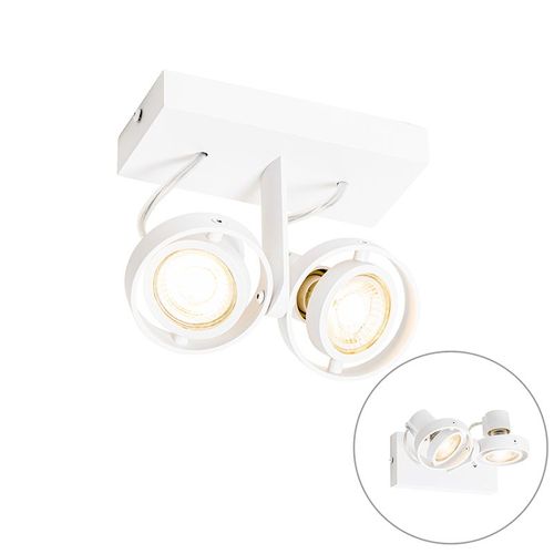 Qazqa Moderne Moderne Plafonnier ? Plafonnier Spot À Fixer Au Plafond Wit 2 Ampoules-Lichts - Master 50 Aluminium Blanc Rectangulaire / Luminaire / Lumiere / Éclairage / Intérieur / Salon /...