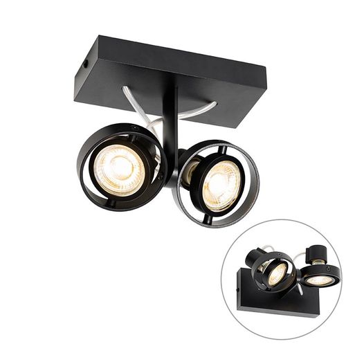 Qazqa Moderne Moderne Plafonnier ? Plafonnier Spot À Fixer Au Plafond Zwart 2 Ampoules-Lichts - Master 50 Aluminium Noir Rectangulaire / Luminaire / Lumiere / Éclairage / Intérieur / Salon /...