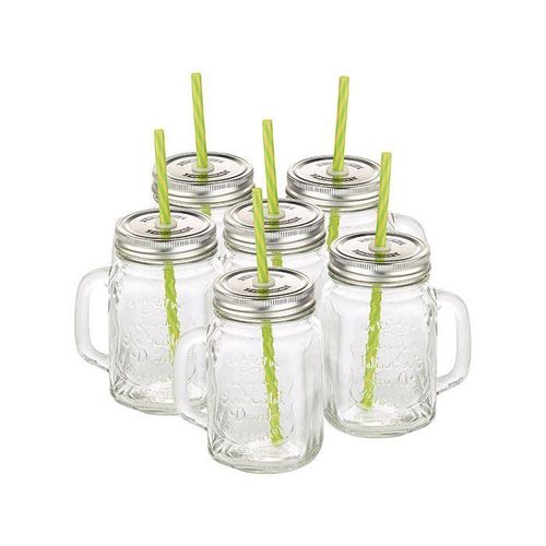 6 Verres Rétro Avec Anse, Paille Et Couvercle