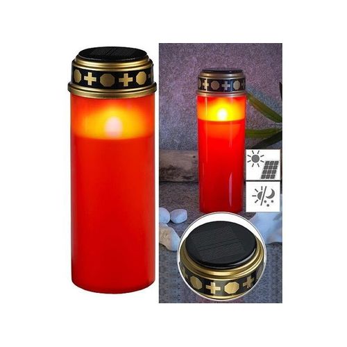 Grande lanterne funéraire solaire avec LED effet flamme - coloris rouge