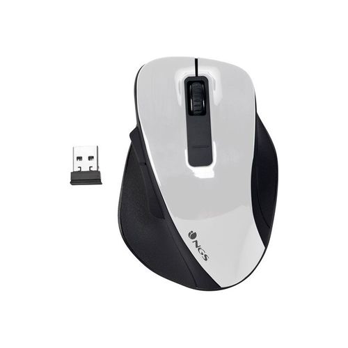 NGS BOW - Souris - ergonomique - pour droitiers - optique - 5 boutons - sans fil - 2.4 GHz - récepteur sans fil USB - blanc