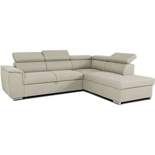 Canapé D'angle Convertible Réversible Avec Coffre - 5 Places - Daytona - Tissu Beige - 260 X 77 / 94 X 216 Cm