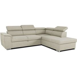 Canapé D'angle Convertible Réversible Avec Coffre - 5 Places - Daytona - Tissu Beige - 260 X 77 / 94 X 216 Cm