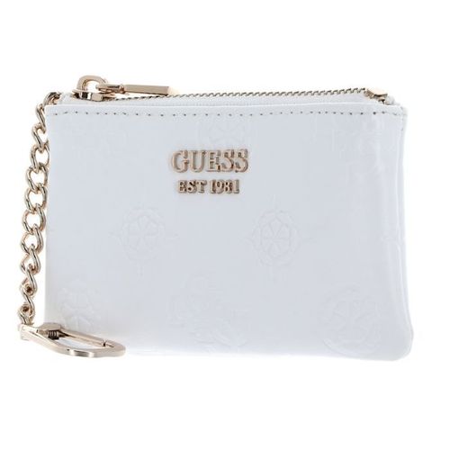 GUESS Cas clé white logo blanc en cuir pour femme Jena Zip Pouch 264370