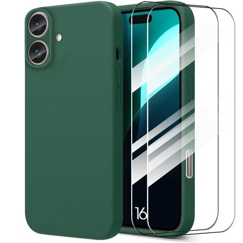 Coque + 2 Verres Trempés Pour Iphone 16, Protection Ultra Slim Antichoc Anti-Rayures Vert Nuit - E.F.Connection