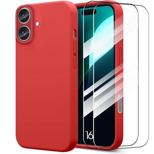 Coque + 2 Verres Trempés Pour Iphone 16, Protection Silicone Liquide Effet Mat Rouge - E.F.Connection