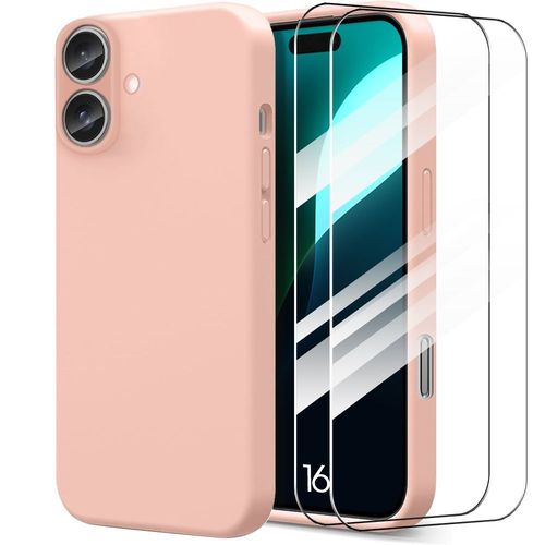 Coque + 2 Verres Trempés Pour Iphone 16 - Protection Silicone Slim Antichoc Anti-Rayures Rose - E.F.Connection