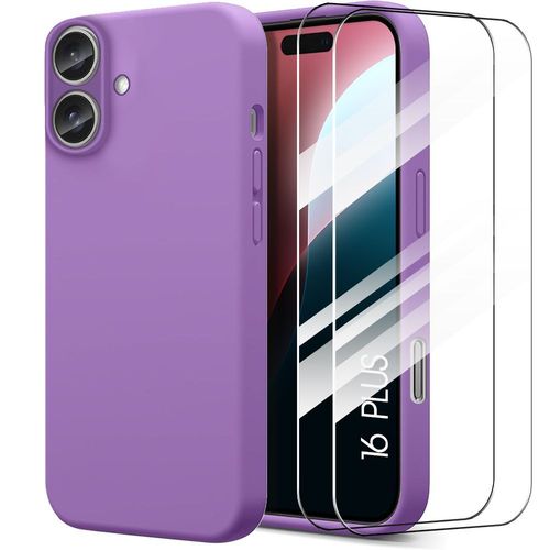 Coque Silicone Pour Iphone 16 Plus - Protection Ultra Slim Souple Mat Violet + 2 Verres Trempés - E.F.Connection
