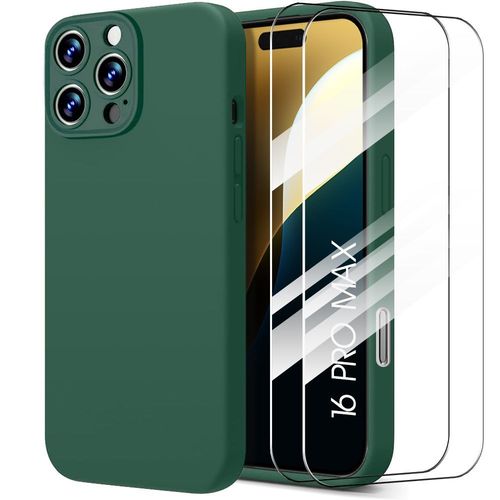 Coque Et 2 Verres Trempés Pour Iphone 16 Pro Max, Protection Ultra Slim Antichoc Anti-Rayures Vert Nuit - E.F.Connection