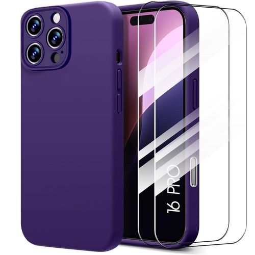 Coque Pour Iphone 16 Pro - Protection Silicone Liquide Slim Violet Foncé + 2 Verres Trempés - E.F.Connection