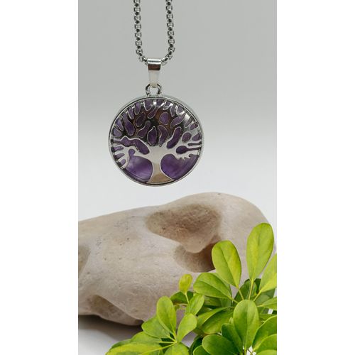 Collier Avec Pendentif Arbre De Vie Améthyste