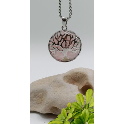 Collier Avec Pendentif Arbre De Vie En Quartz Rose