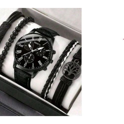 Montre Noir Pour Hommes Avec 4 Bracelets