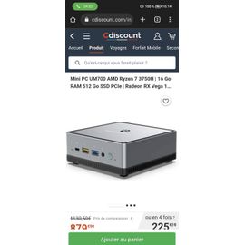 Mini PC UM700 AMD Ryzen 7 3750H - 2.3 Ghz - Ram 16 Go - SSD 512 Go