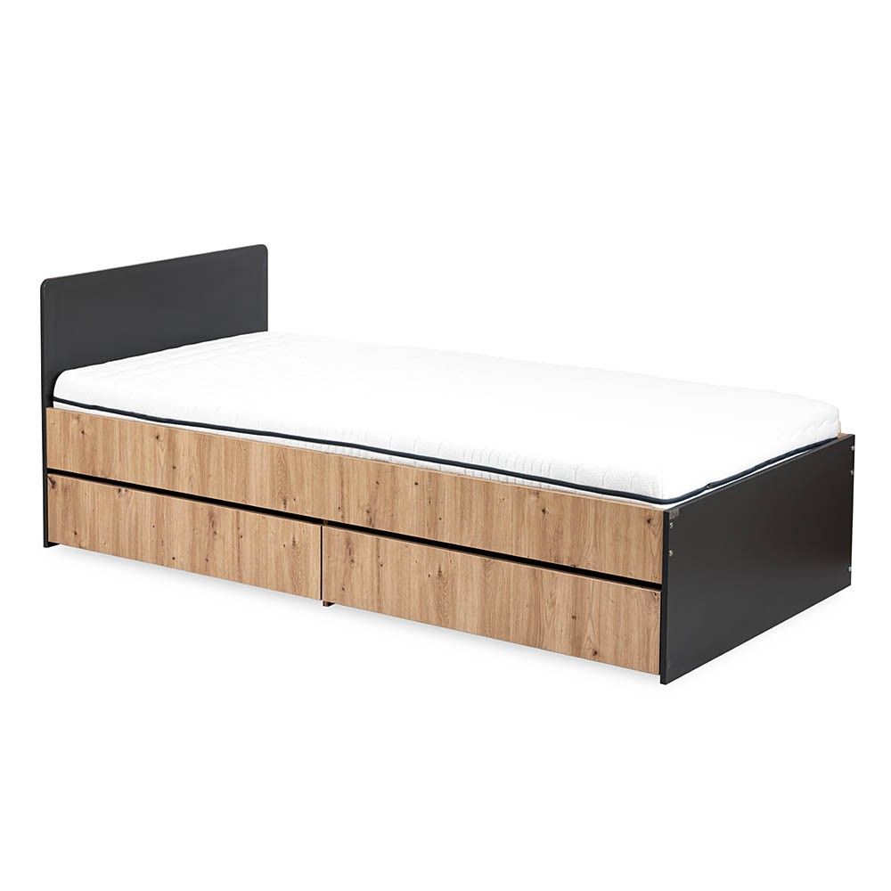 Dalia Lit Adolescent Enfant 90x200 Avec Tiroir Anthracite/Chêne