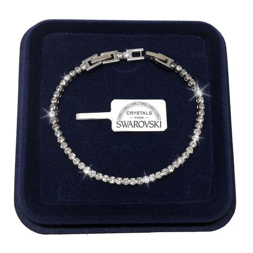 Bracciale Trilogy Tennis Bianco 3mm In Acciaio Con Cristalli Swarovski Elements