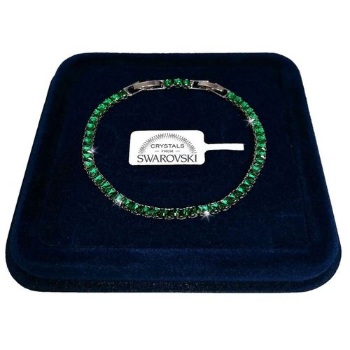 Bracciale Trilogy Tennis Verde 3mm In Acciaio Con Cristalli Swarovski Elements