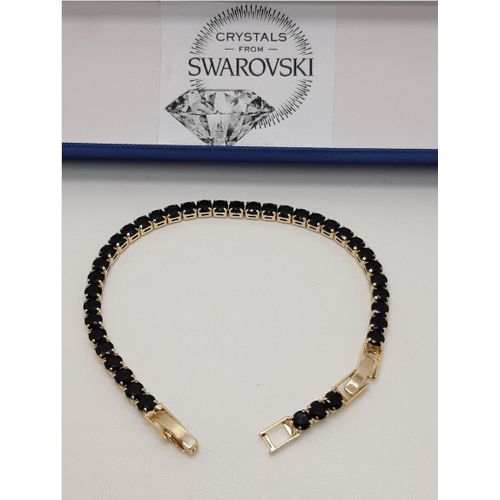 Bracciale Trilogy Tennis Nero E Oro 3mm In Acciaio Con Cristalli Swarovski Elements